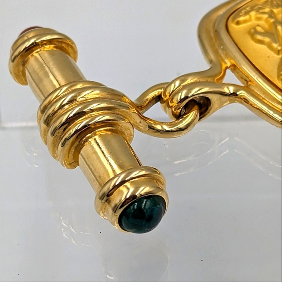 Gripoix Bar Brooch Gold Tone With Greek/Roman Style Pendant Horse Chariot Athena - Picture 5 of 11